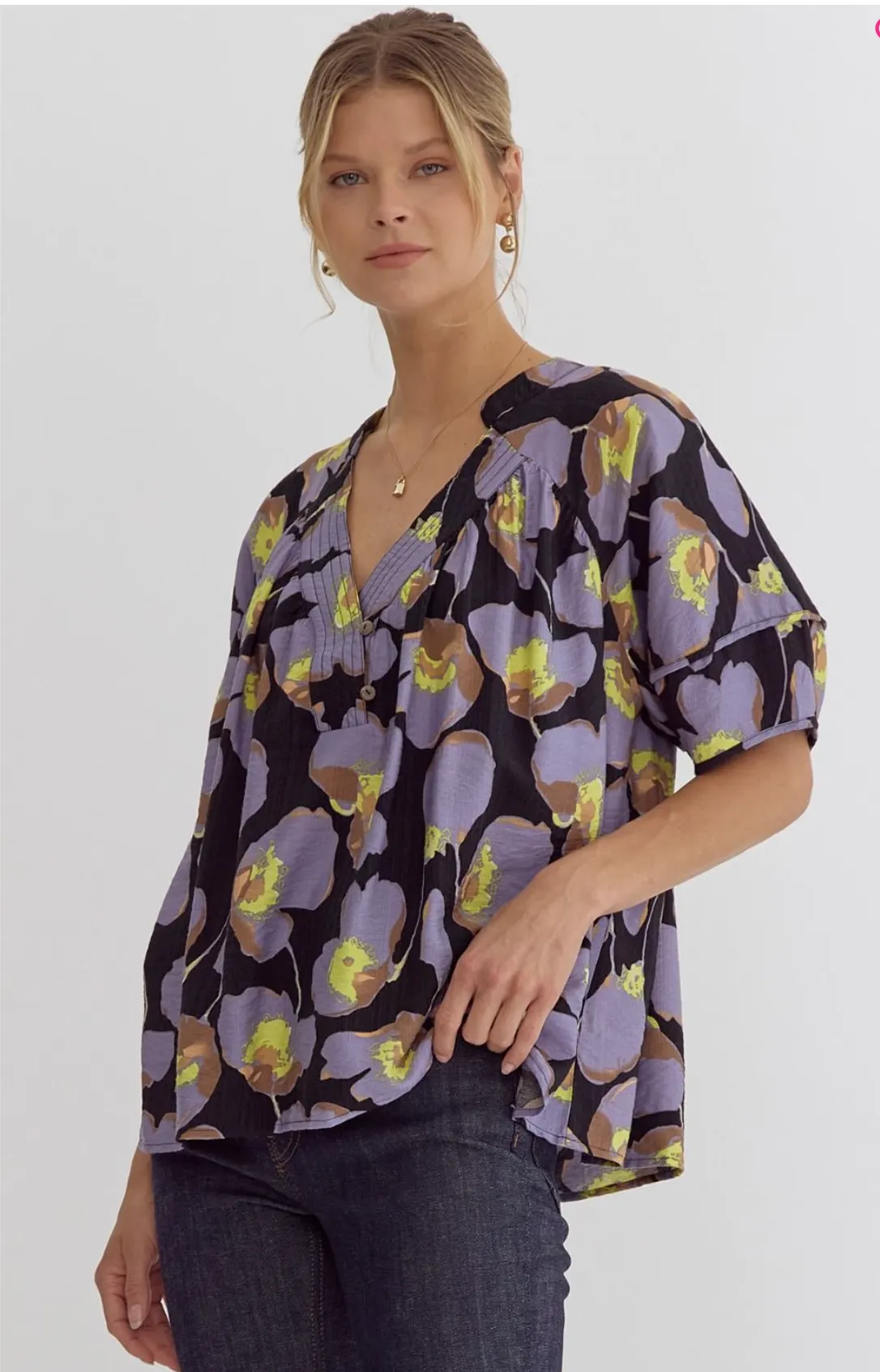 Mazy Floral Print V-neck Top