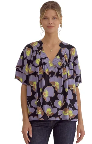 Mazy Floral Print V-neck Top