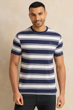 Men White And Navy Striped T-Shirt