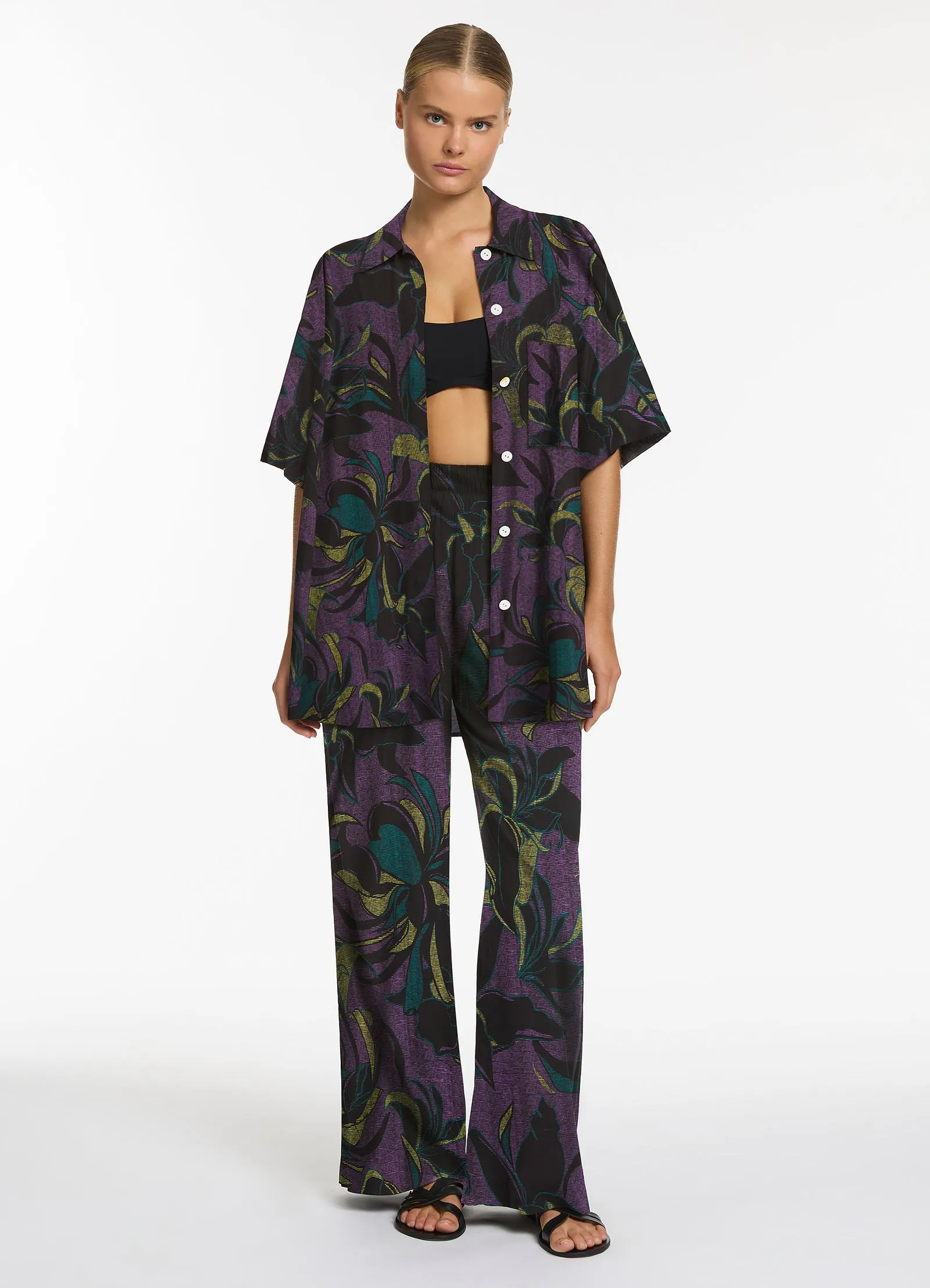 Midnight Tropical Wide Leg Pant - Amethyst