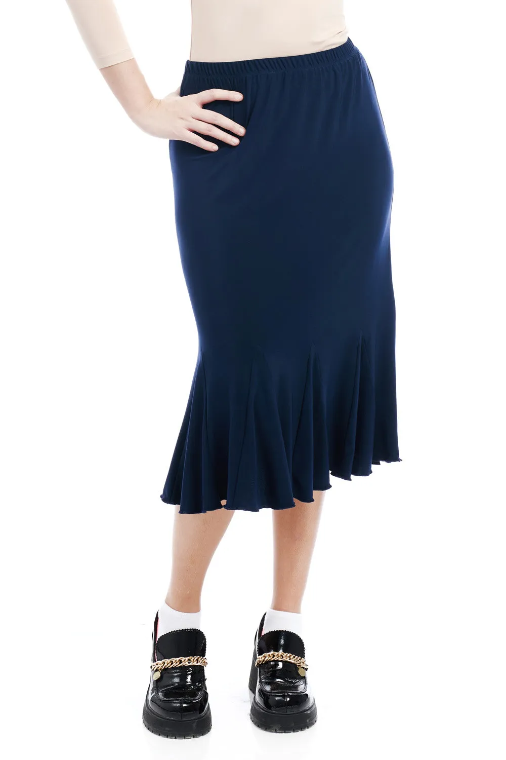 Navy Blue Panel Pleated Flary Midi A-Line Skirt 'Bali'