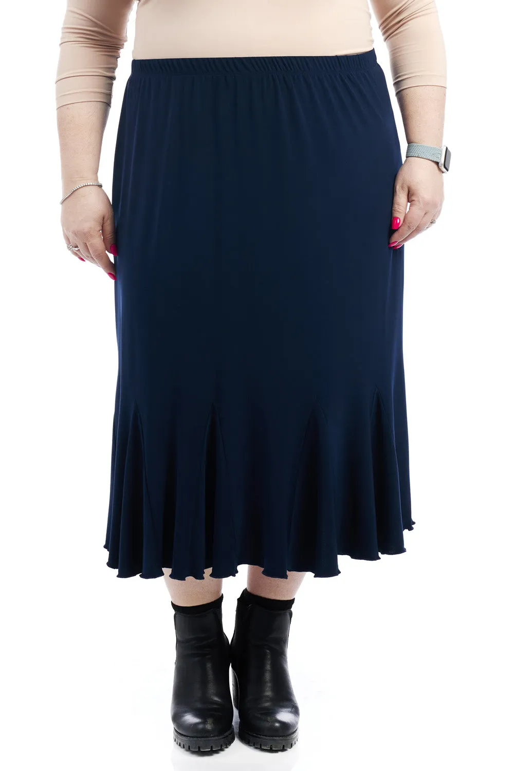 Navy Blue Panel Pleated Flary Midi A-Line Skirt 'Bali'