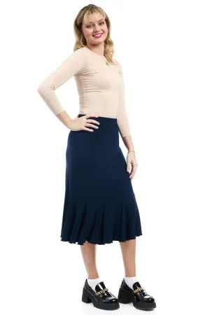 Navy Blue Panel Pleated Flary Midi A-Line Skirt 'Bali'