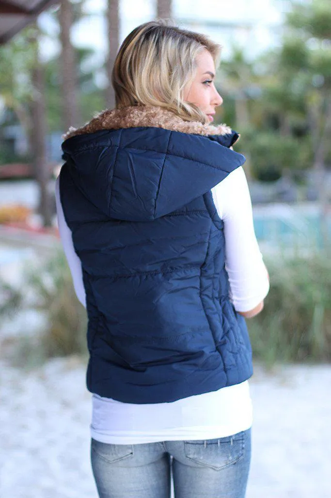 Navy Fur Padded Vest