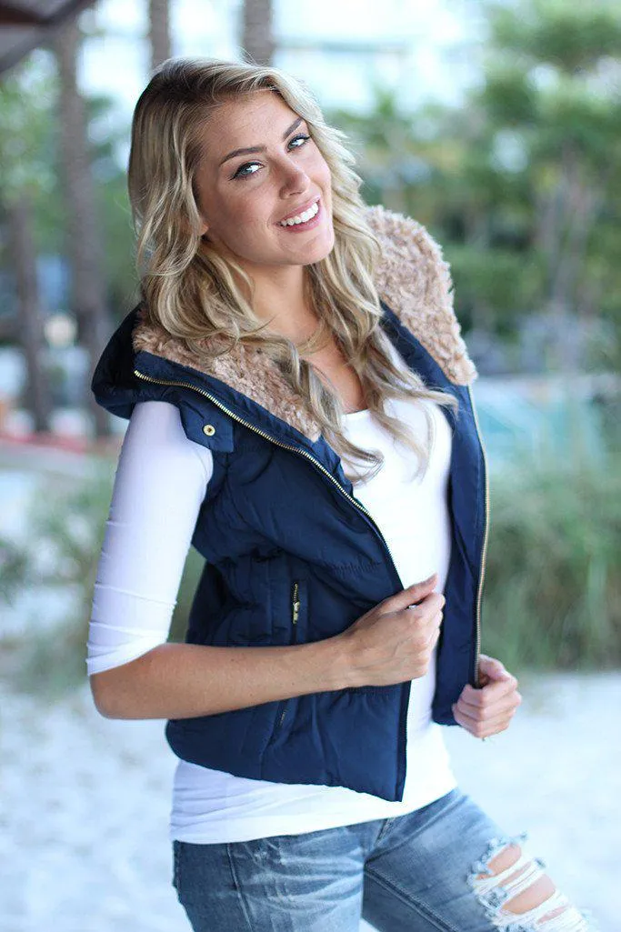 Navy Fur Padded Vest