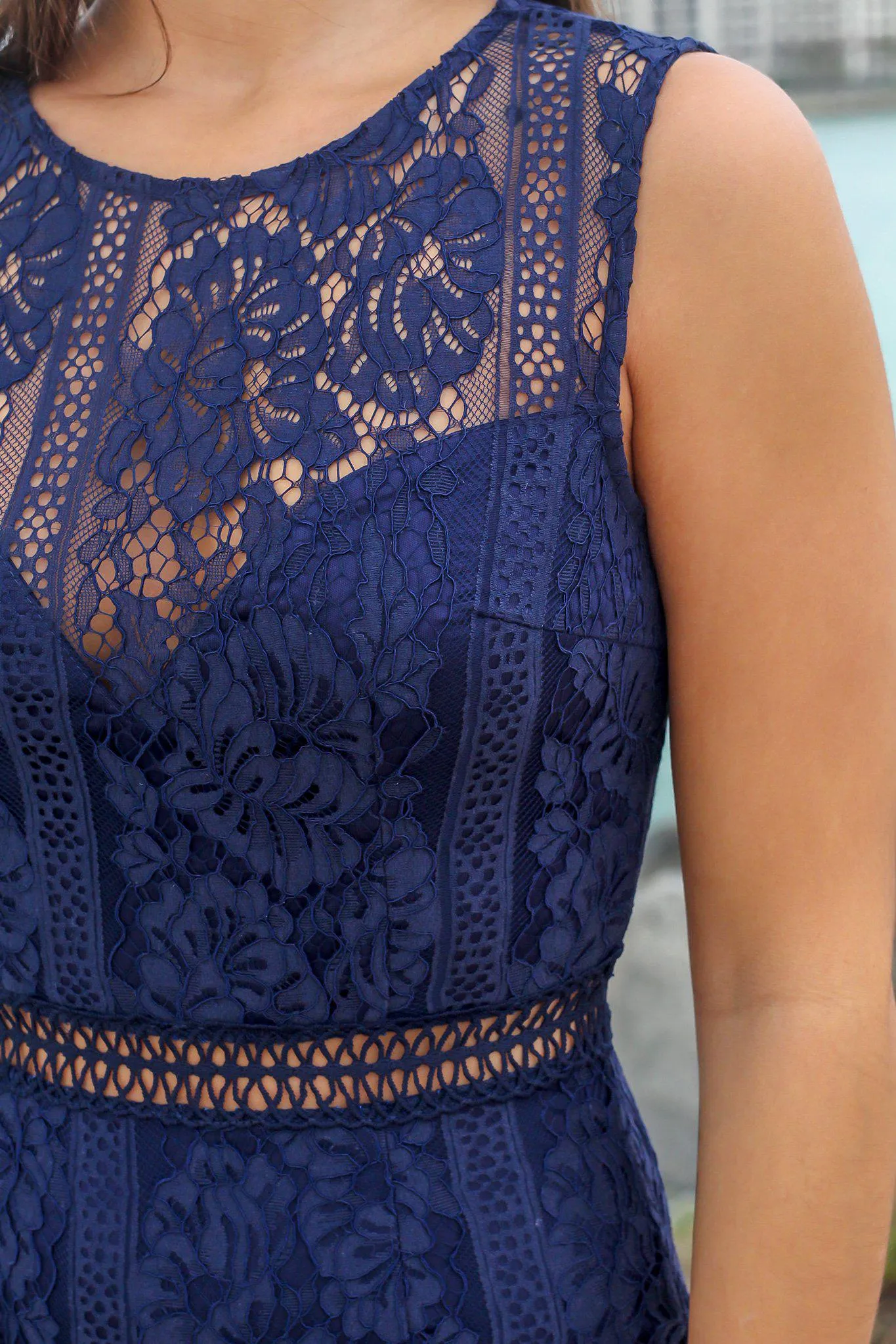 Navy High Neck Lace Maxi Dress