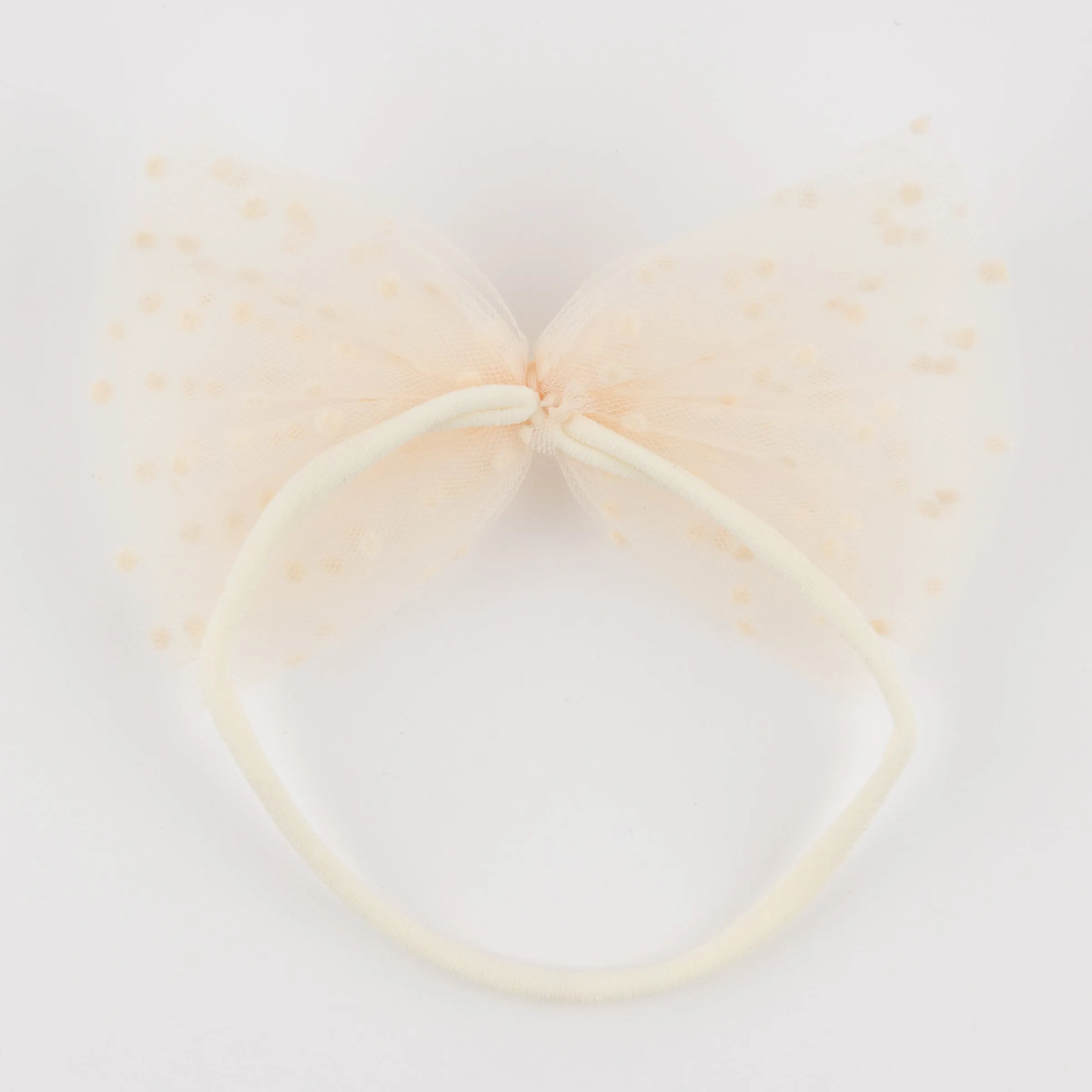 oh baby! Velvet Mini Dot Mesh Bow Nylon Headband - Vintage Snow