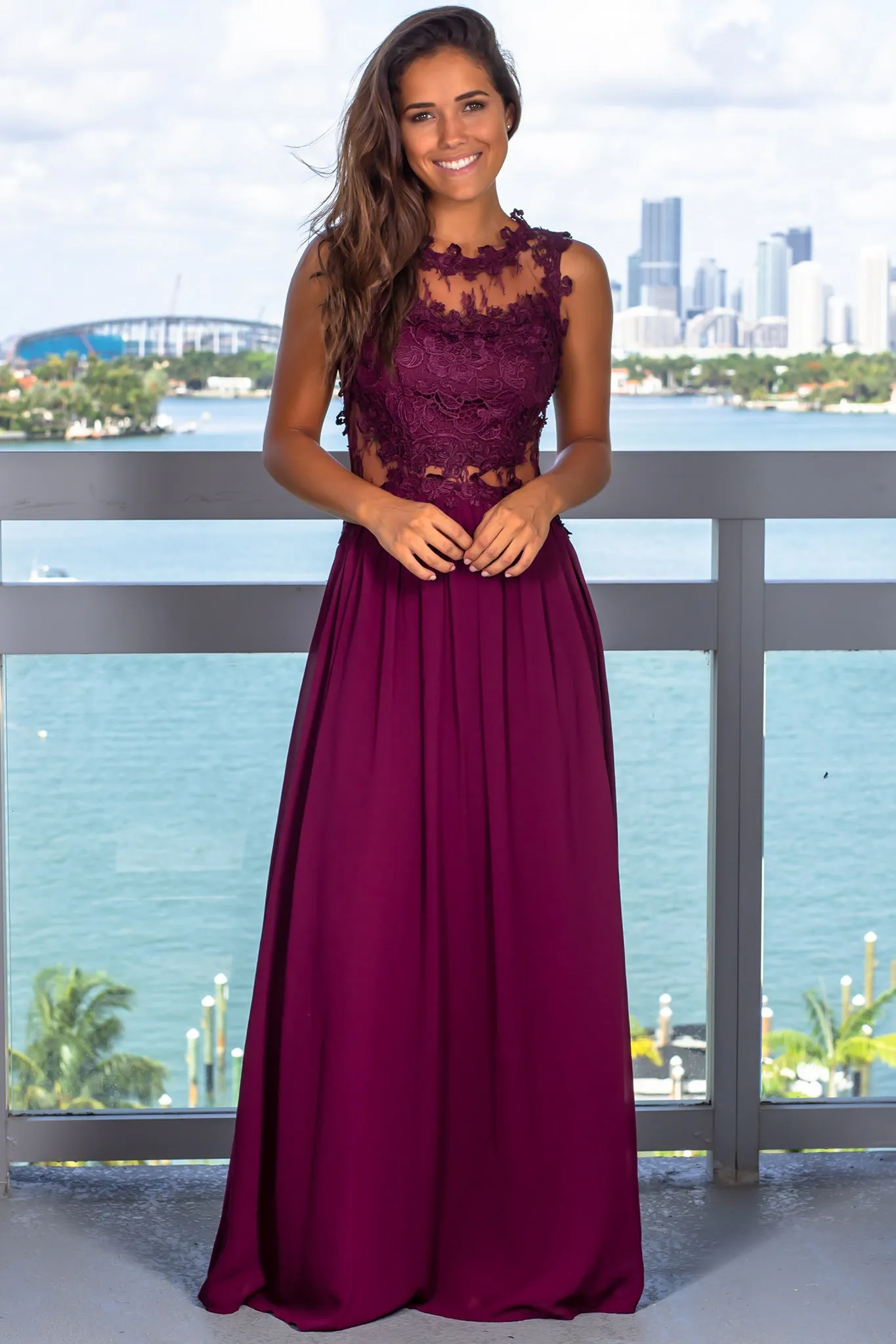 Plum Lace Top Maxi Dress