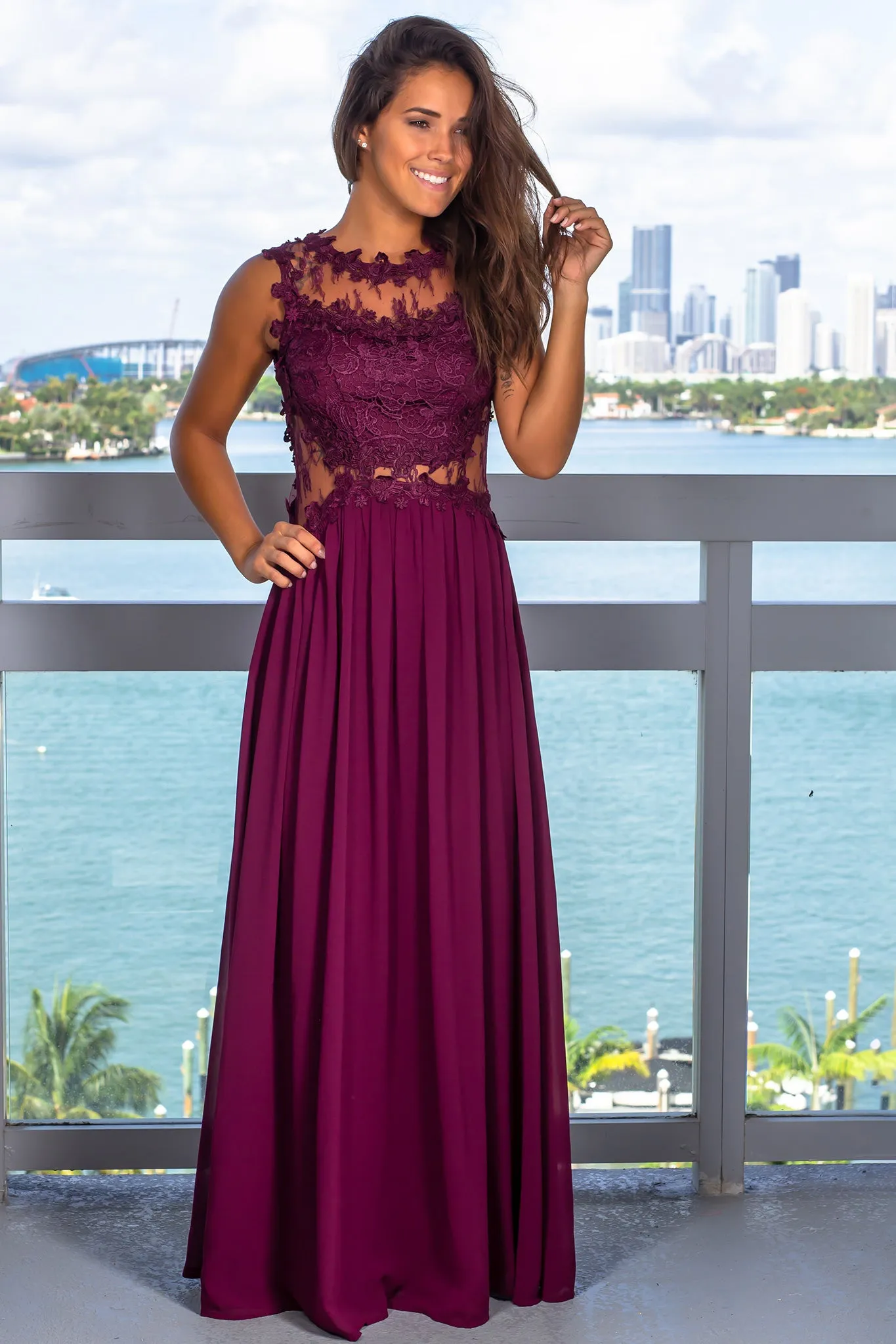 Plum Lace Top Maxi Dress