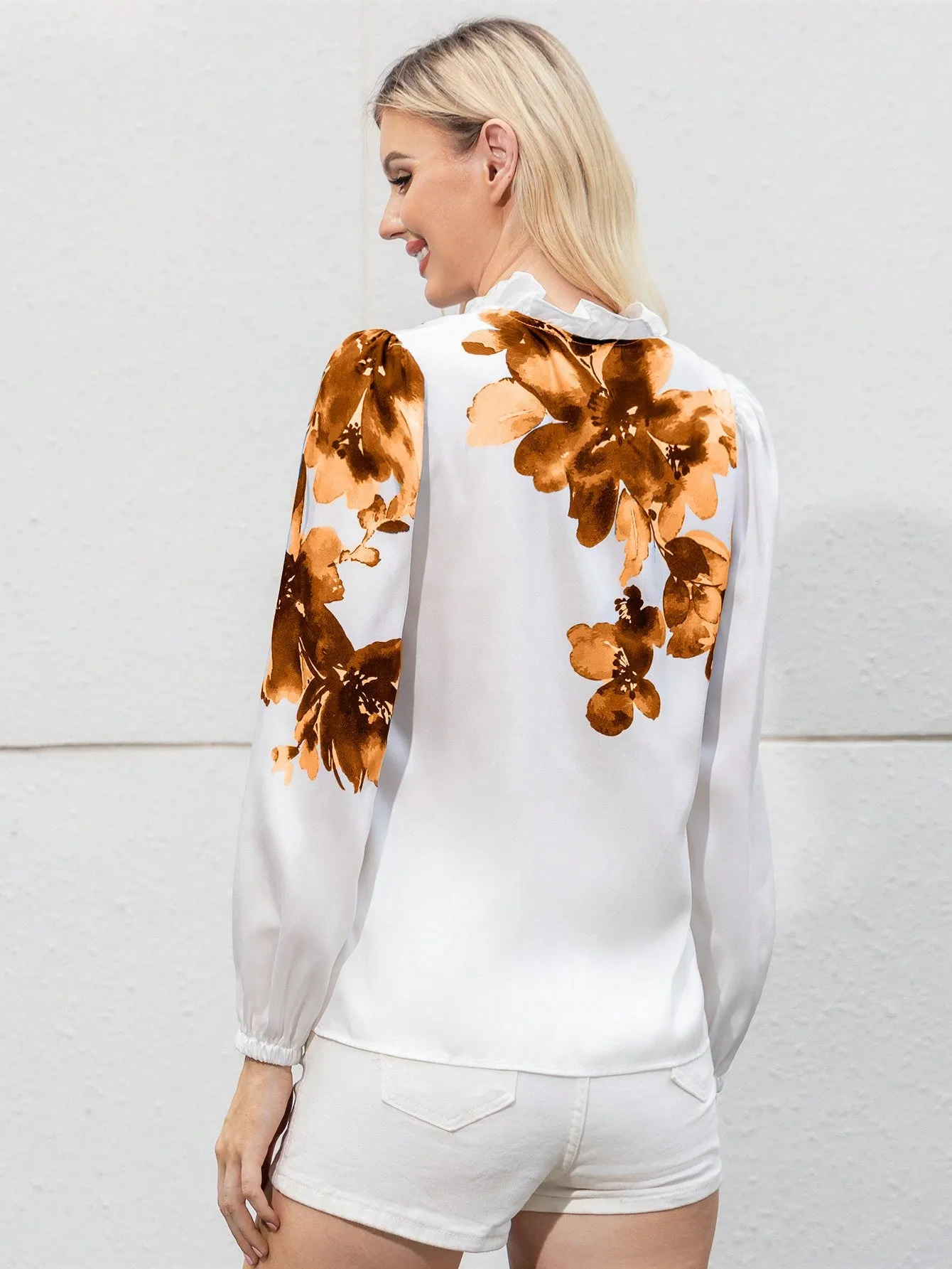 Privé Floral Print Frill Trim Blouse