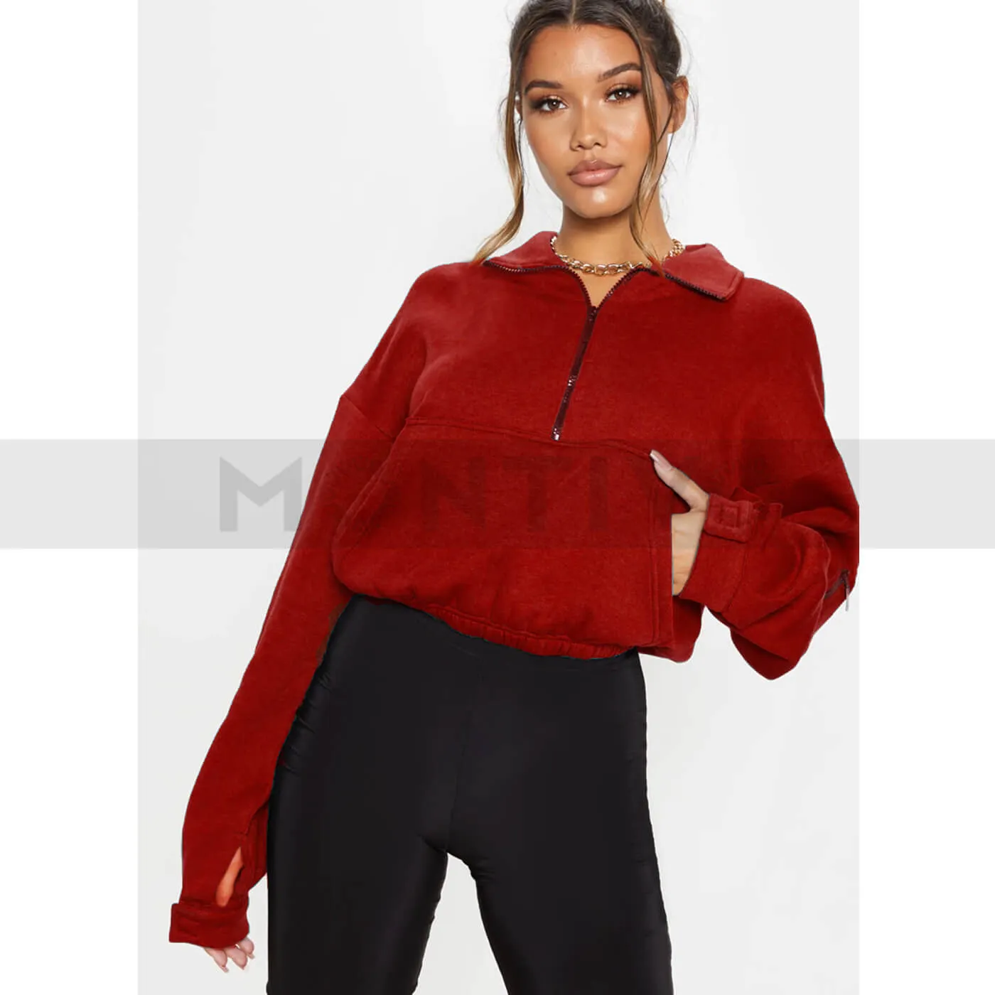 Red Oversized Cropped Sweatshirt