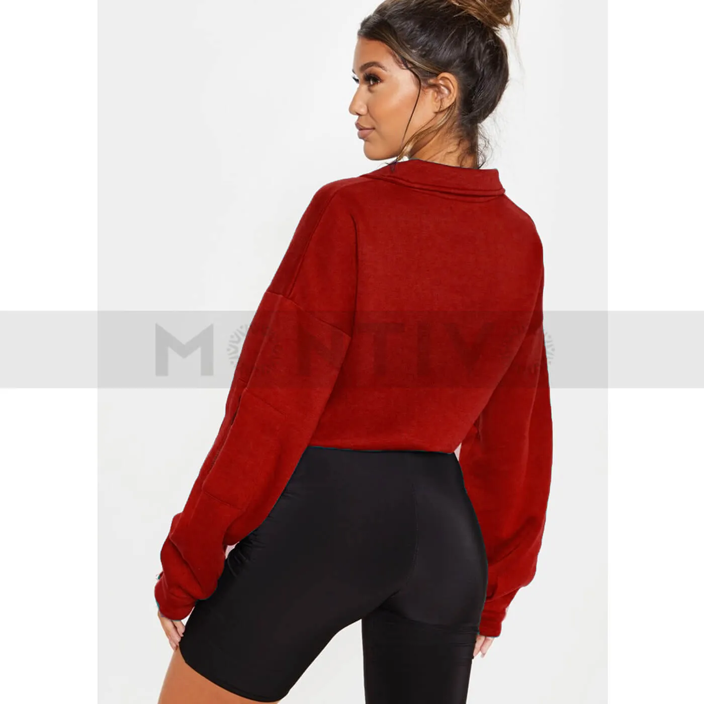 Red Oversized Cropped Sweatshirt