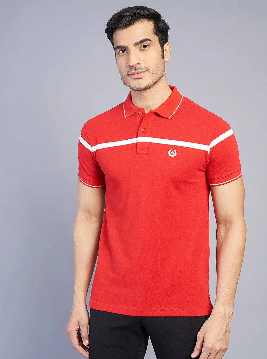 Red Striped Slim Fit Polo T-Shirt | Greenfibre