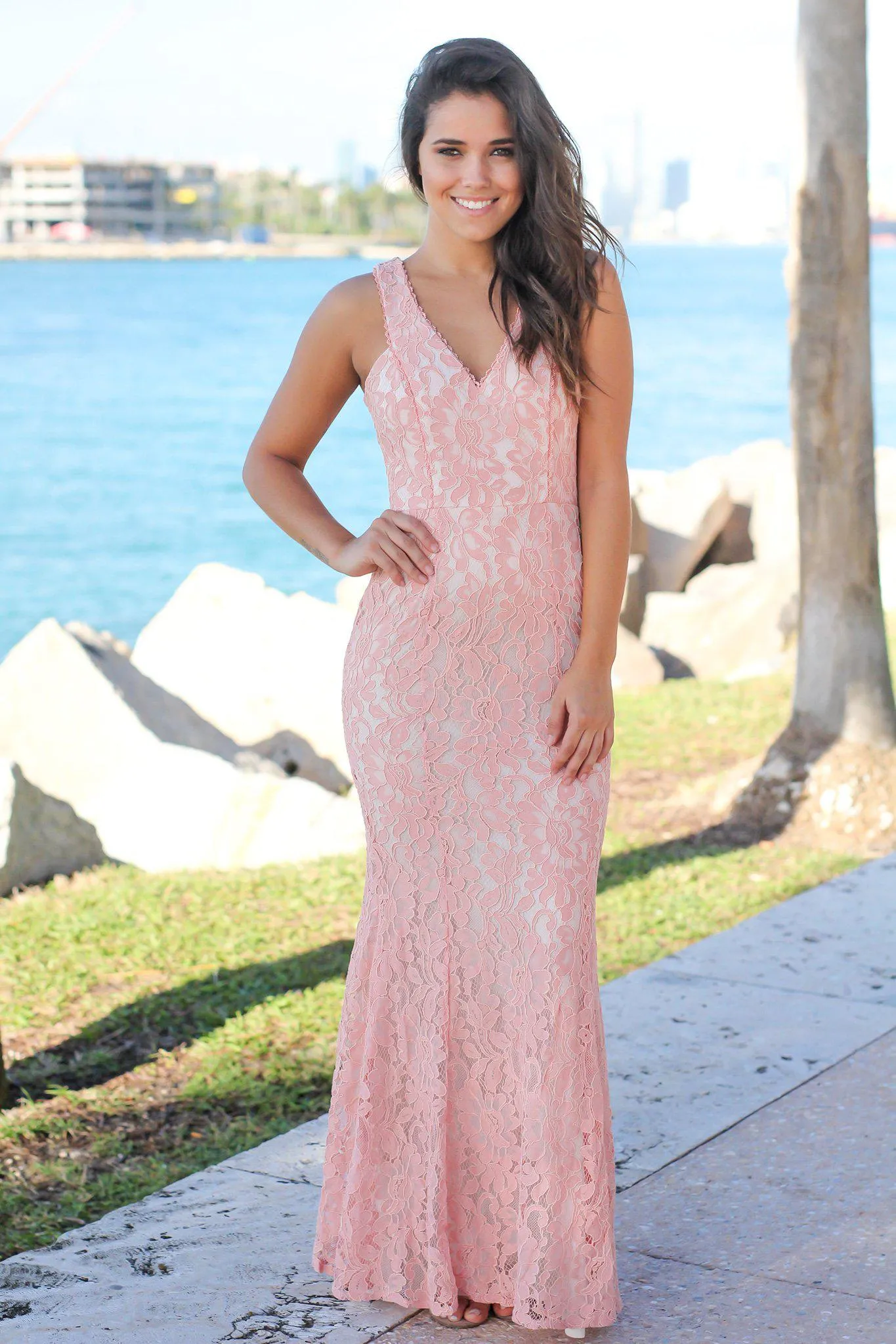 Rose Lace Sleeveless Maxi Dress