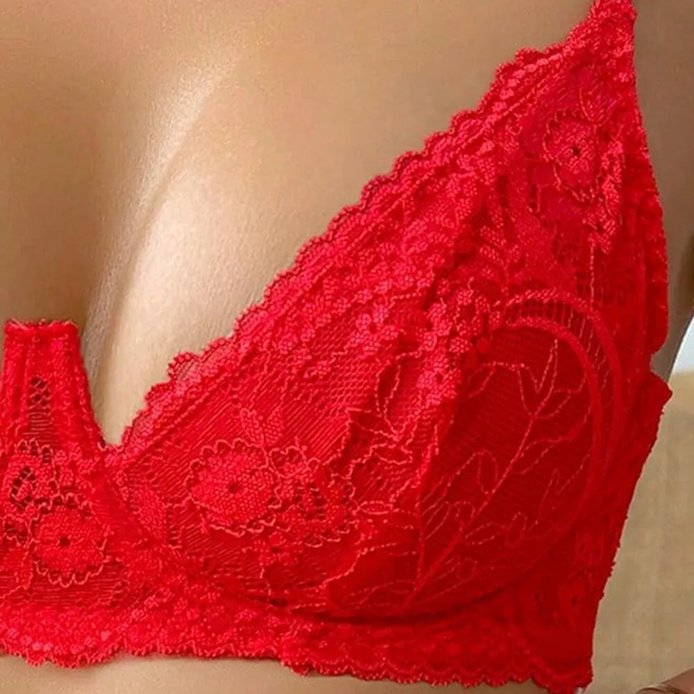 Sajiero Red Embroidered Non Padded Bra and Panty Set