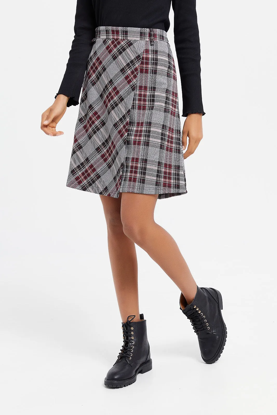 Senior Girls Grey Chain Pleated Skirt