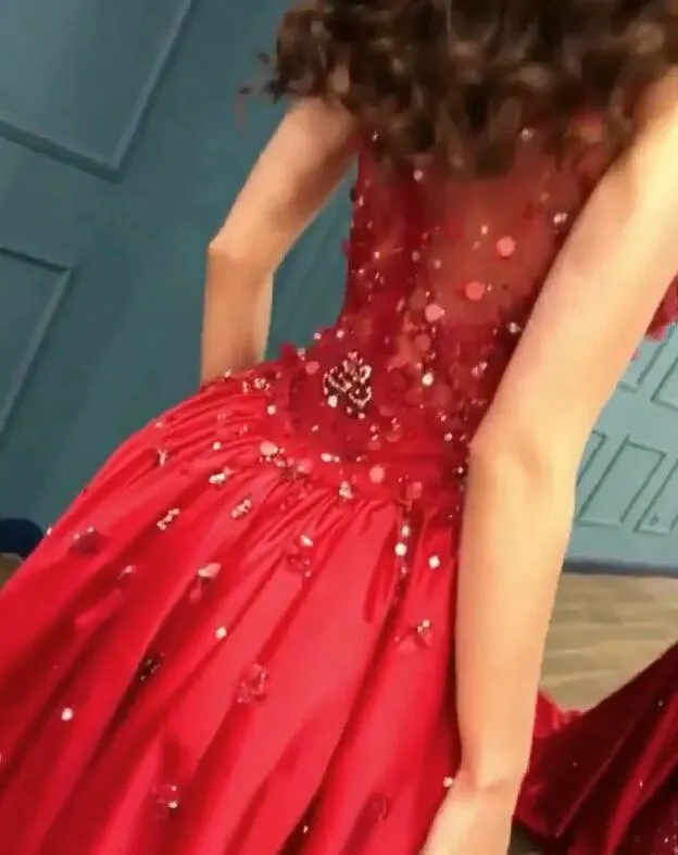 Sexy Red Crystal Sequins Prom Dresses | Ruffles Long Evening Gowns BC0423