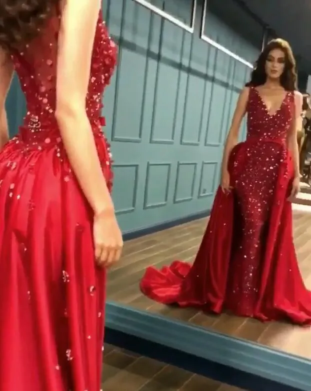 Sexy Red Crystal Sequins Prom Dresses | Ruffles Long Evening Gowns BC0423