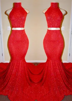 Sexy Red Two Pieces Prom Dresses | Mermaid Long Evening Gowns