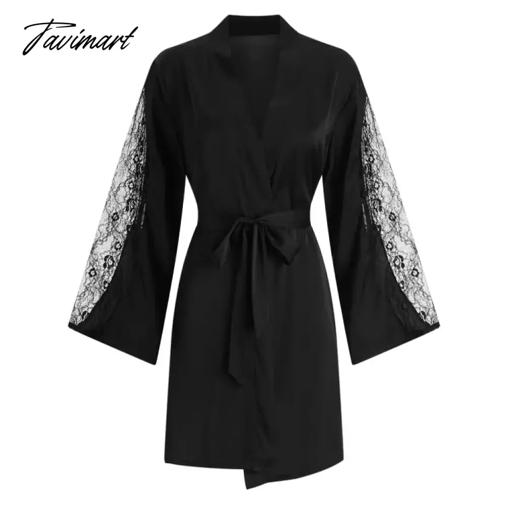 Tavimart 3 Pieces Women Pajamas Sets Faux Silk Pajamas Sleepwear Sets Embroidery Lace Bath Gown Wedding Night Dress Robe With Belt