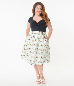 Unique Vintage Plus Size Mint Avocado Print Jayne Swing Skirt