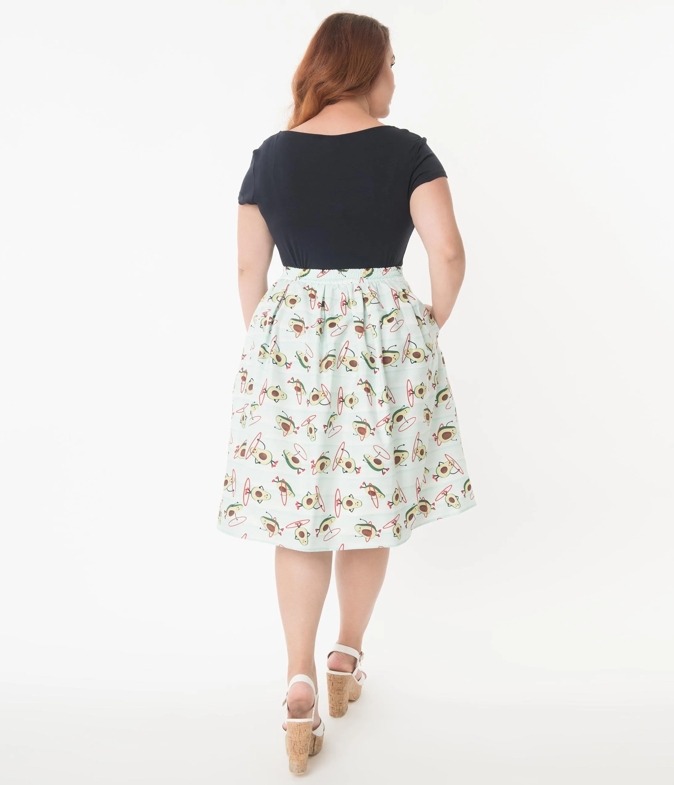 Unique Vintage Plus Size Mint Avocado Print Jayne Swing Skirt