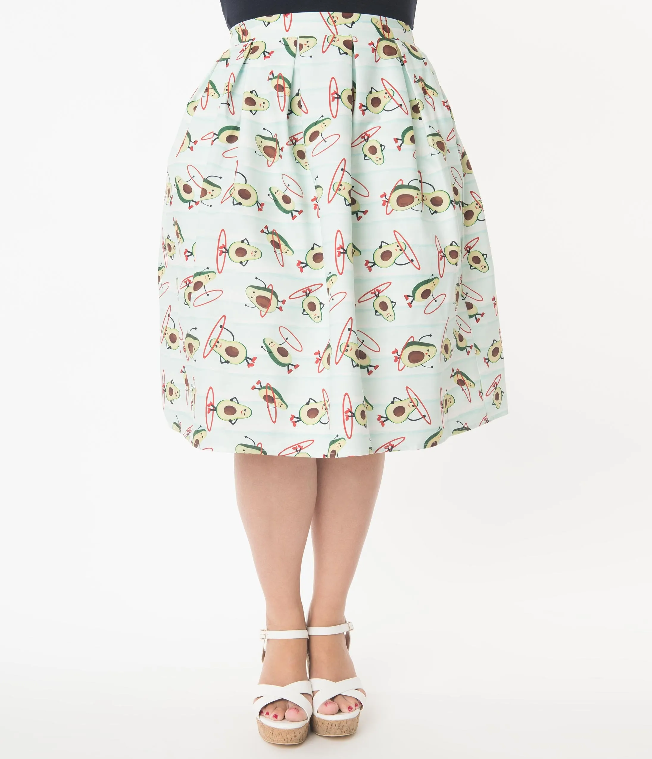 Unique Vintage Plus Size Mint Avocado Print Jayne Swing Skirt