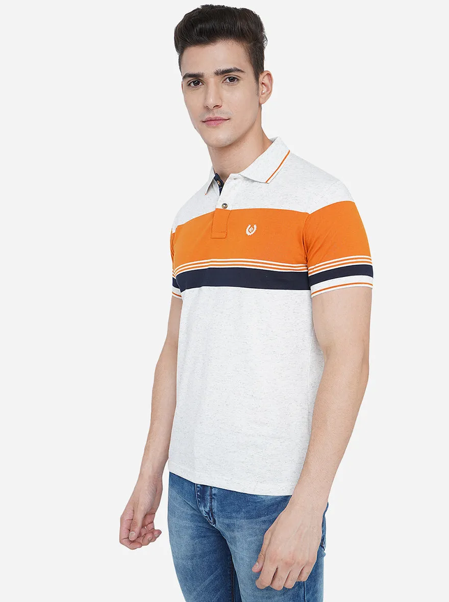 White Striped Slim Fit Polo T-Shirt | Greenfibre