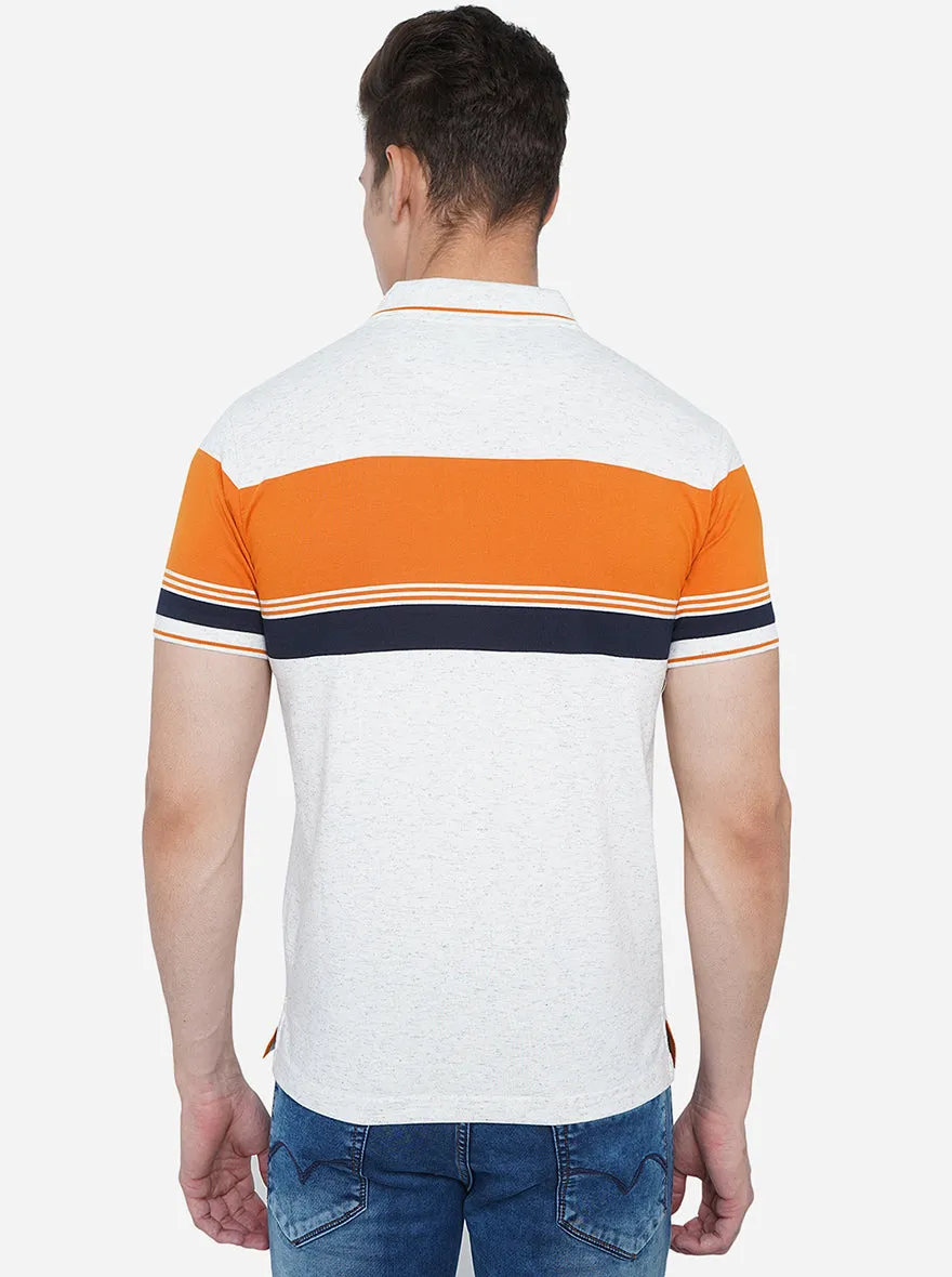 White Striped Slim Fit Polo T-Shirt | Greenfibre