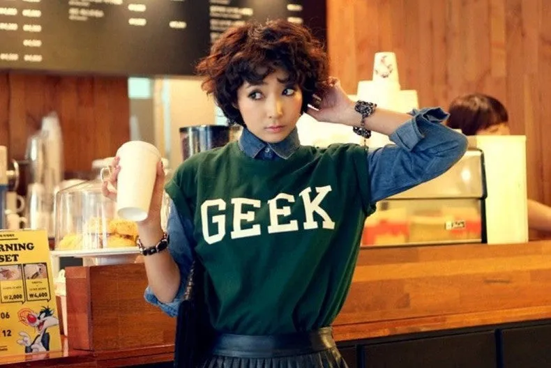 Women's GEEK T shirts Roll-up Short Sleeve