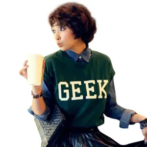 Women's GEEK T shirts Roll-up Short Sleeve