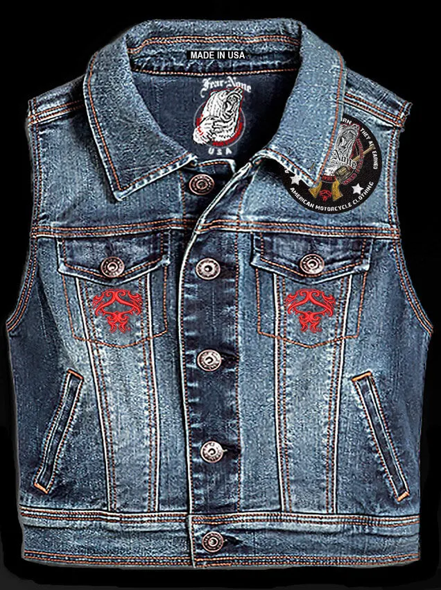 Womens  "Bear & Guns" Denim Highway Vest